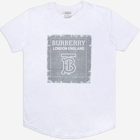 تصویر تیشرت نخی یقه گرد طرح Burberry سفید 122062-61 