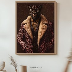 تصویر تابلو دکوراتیو فانتزی پلنگ شیک‌پوش | جلوه‌ای لوکس و منحصربه‌فرد در دکوراسیون 