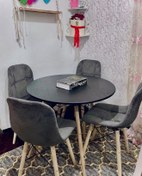 تصویر میز و صندلی پارچه ای پایه چوبی ست چهار نفره غذاخوری خانه و آشپزخانه 