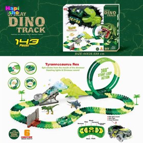 تصویر کیت ماشین بازی ریسینگ کنترلی دودزا با موزیک و 143 قطعه SPREAY DINO TRACK_اسباب بازی 