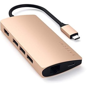 تصویر Satechi USB C Hub Multiport Adapter V2 - USB C Dongle - 4K HDMI (60Hz)، شارژ 60W USB C، GbE، کارت خوان SD/Micro، USB 3.0 - هاب USBC برای MacBook Pro/Air M1 M2 - طلایی - ارسال 15 الی 20 روز کاری 