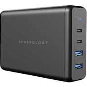 تصویر شارژر رومیزی ۴ پورت پاورولوجی Powerology مدل P156PDQCUKBK توان 156وات Powerology 4-Output 156W Quick Charging Power Terminal Model P156PDQCUKBK