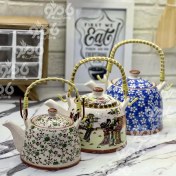 تصویر قوری سرامیکی دسته حصیری ظرفیت ۰.۷ لیتر 