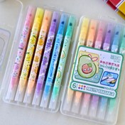 تصویر هایلایتر فانتزی معطر پاک کن‌دار ۶ رنگ پاستلی|دارای جعبه نگهدارنده با رنگ‌های ملایم 