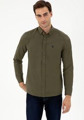 تصویر U.S. Polo Assn. پیراهن پایه آستین بلند خاکی مردانه 50296777-VR027 U.S. Polo Assn. Erkek Haki Uzun Kollu Basic Gömlek 50296777-VR027