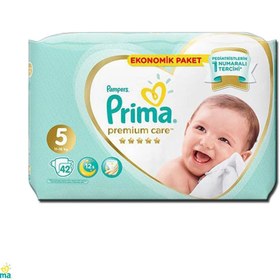 تصویر پوشک کودک پریما سفید لهستان سایز 5 بسته 42 عددی prima baby diapers size 5- 42pcs