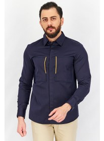 تصویر پیراهن مردانه با فیت باکسی و آستین بلند با گلدوزی، آبی تیره برند jack & jones 