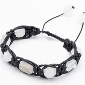 تصویر دستبند سنگ _ تراش جواهری کوارتز و کوارتز دودی تخت _ با بافت مشکی 