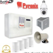 تصویر پکیج دزدگیر پایرونیکس سیمکارتی با 4 چشمی و دوربین لامپی چرخشی 