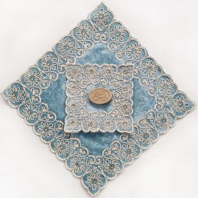 تصویر جانماز مخمل نگین دار ابی رنگ در ابعاد30در30سانتیمتر Blue velvet Janmaz30*30CM