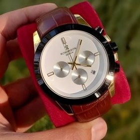 تصویر ساعت مچی عقربه‌ای مردانه رومانسون Wrist Watch مدل سه موتور فعال کورنوگراف بند چرمی 