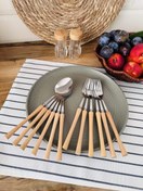 تصویر ست قاشق چنگال دسته چوبی مدادی 