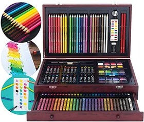تصویر مجموعه هنری چوبی 142 رنگی شامل مداد رنگی، پاستل و آبرنگ محصول Art 101. 