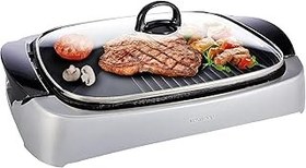 تصویر Kenwood Grill 2000W تماس با ماسه سلامت کباب بزرگ خانواده با درب شیشه ای ، کنترل دما متغیر ، دستگیره های لمسی خنک - ایده آل برای استیک ، مرغ ، ماهی ، سبزیجات HG266 نقره/سیاه KENWOOD Grill 2000W Contact Health Grill Large Family Sized Griddle with Glass Lid, Variable Temperature Control, Cool Touch Handles - Ideal for Steak, Chicken, Fish, Vegetables HG266 Silver/Black