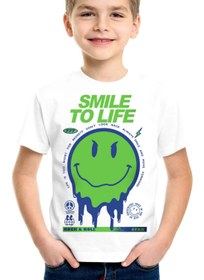 تصویر تی‌شرت پسرانه آستین کوتاه سفید با طرح "لبخند به زندگی" برند rock&roll Smile at Life White Short Sleeve Boys T-Shirt