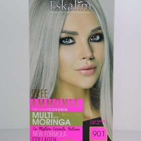 تصویر کیت رنگ مو اسکالیم بدون آمونیاک سری collagen keratin شماره 901 حجم 100 میلی لیتر رنگ نقره ای Eskalim