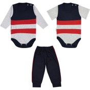 تصویر ست سه تکه لباس نوزادی مدل ملانژ سورمه ای برند سپیدپوش 