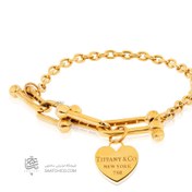 تصویر دستبند طلا طرح زنجیر تیفانی با آویز قلب تیفانی کد CB491 