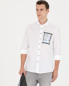 تصویر پیراهن آستین بلند مردانه یقه برگردان طرحدار سفید پیرکاردین 