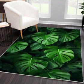 تصویر فرشینه طرح برگهای سبز با زمینه تیره WA-5560s 