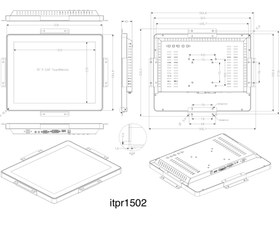 تصویر مانیتور صنعتی لمسی 15 اینچ مربع خازنی it-touch | itpr1502 industrial Touch Screen Monitor 15" it-touch