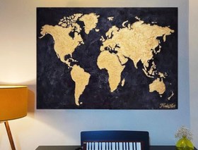 تصویر تابلو نقشه جهان ورق طلا - انواع رنگ Gold sheet world map panel