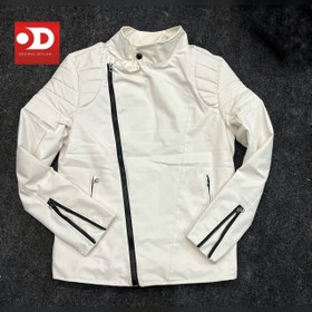 تصویر کاپشن چرم سفید زیپ کج - اورجینال دیلم ا Men's White Zipper Leather Jacket Men's White Zipper Leather Jacket