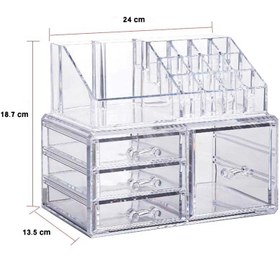 تصویر استند لوازم آرایشی 4کشو،جنس اکرولیک شفاف 