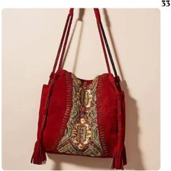 تصویر کیف دوشی جیر طرح سنتی رنگ قرمز 