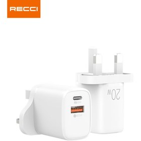 تصویر آداپتور شارژر 20 وات RECCI تایپ C و PD 20W مدل RC30 RECCI Travel Charger 20W PD