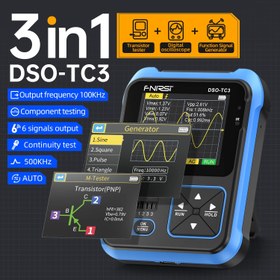 تصویر اسیلوسکوپ پرتابل 3 کاره افنیرسی DSO-TC3 تک کانال 500kHz , 10MSa/s با تستر قطعات و فانکشن ژنراتور 