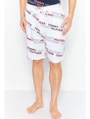 تصویر شلوار خواب با کش و لوگوی برند مردانه، ترکیب سفید برند Tommy Hilfiger Men Brand Logo Drawstring Pajama Bottom, White Combo