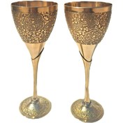 تصویر جام گیلاس برنجی طرح طاووس(جفتی) - ارتفاع 