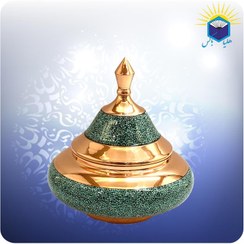 تصویر قندان سفینه مس و فیروزه کوب بزرگ آقاجانی 