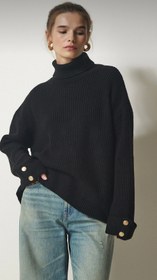 تصویر بلوز یقه اسکی - مشکی / فری سایز Knitted bluz