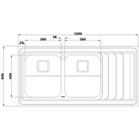 تصویر سینک ظرفشویی استیل البرز مدل 734 ظرفیت ۲ لگن روکار 