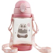 تصویر قمقمه ما خرسها مینیسو، مدل We Bare Bears Collection Plastic Water Bottle with Strap، صورتی/پاندا، 520 میلی لیتر 