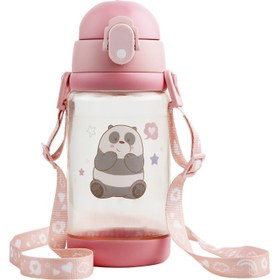 تصویر قمقمه ما خرسها مینیسو، مدل We Bare Bears Collection Plastic Water Bottle with Strap، صورتی/پاندا، 520 میلی لیتر 