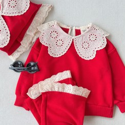 تصویر ست قرمز یقه دانتل 