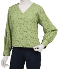 تصویر بلوز زنانه خامه دوزی سبز سرژه Serge کد 204659 
