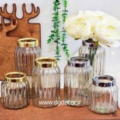 تصویر گلدان شیشه ای شامپاینی لب برنجی 