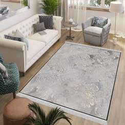 تصویر فرشینه وینتج طوسی طلایی طرح گل داماسک BAs-7261 