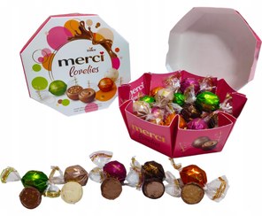 تصویر ترافل کادوئی 5 طعم با روکش شکلاتی و شیری لاولیز مرسی (merci) 185 گرمی 