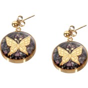 تصویر گوشواره پروانه طلا با سنگ رنگ فیروزه ای 