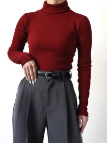 تصویر بلوز یقه اسکی فری سایز قهوه ای 