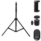 تصویر سه پایه موبایل Pro 805 Mobile Tripod + بال هد + ریموت کنترل بلوتوثی موبایل جیماری BT-03 و هولدر نگهدارنده موبایل 