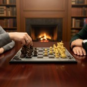 تصویر صفحه شطرنج سنگی با مهره چوبی 