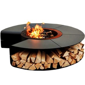 تصویر آتشدان گرد طرح چوب 