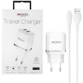 تصویر شارژر دیواری دو پورت یسیدو مدل YC26 به همراه کابل تبدیل micro USB 