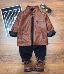 تصویر کت تک چرم اسپرت - قهوه‌ای / Xl 